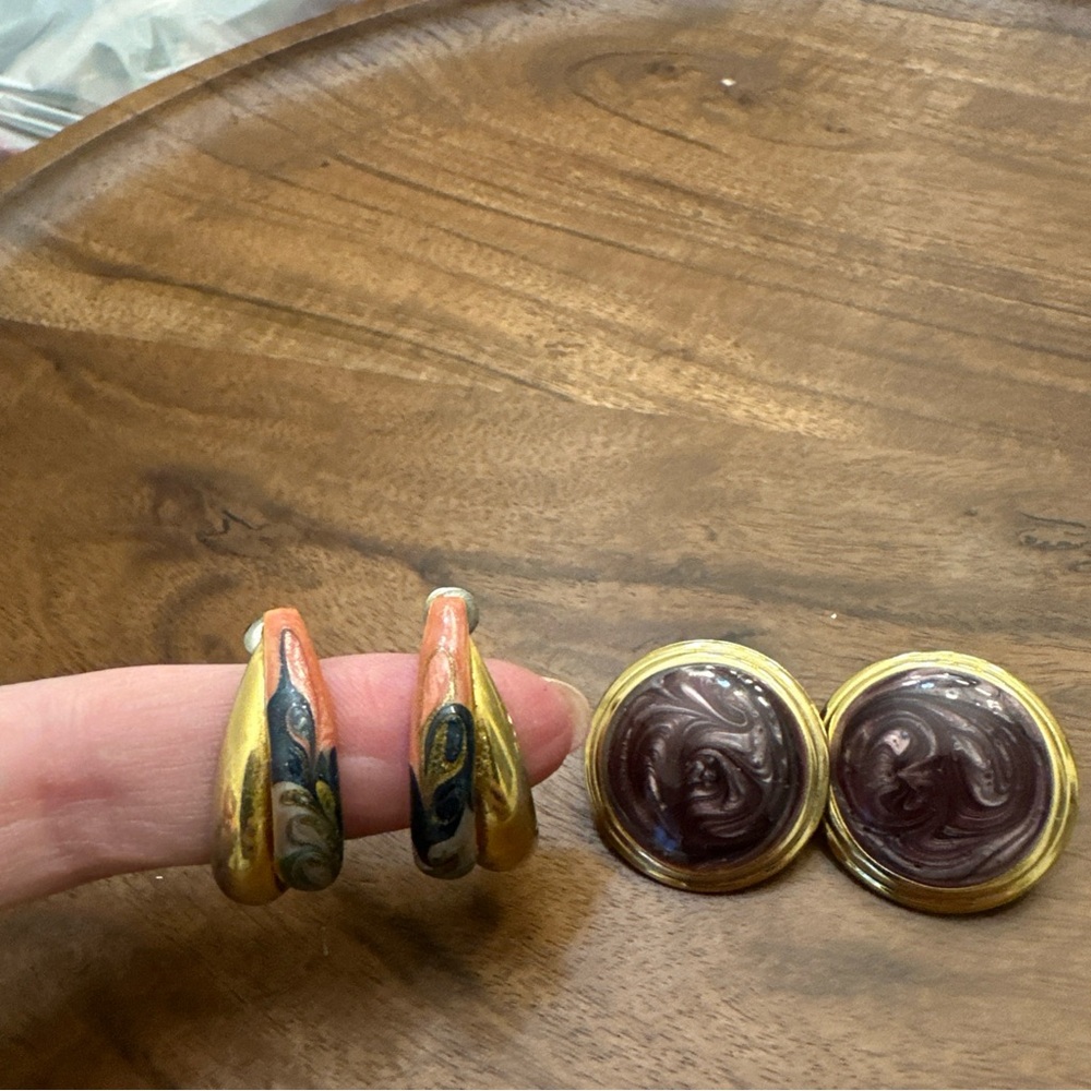 Vintage Gold and Brown Swirl Earrings